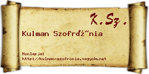 Kulman Szofrónia névjegykártya